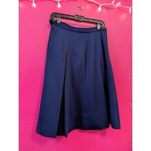 Vintage 1970s Navy Blue Polyester Retro Midi length School Skirt M